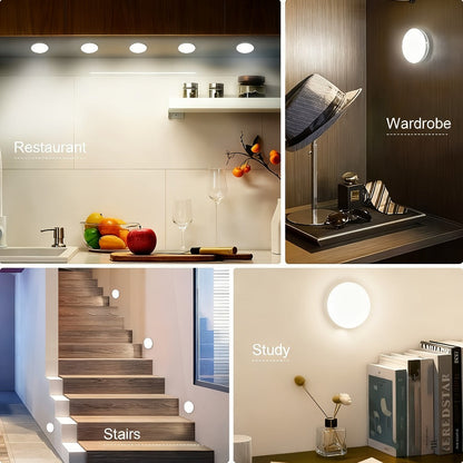 Wireless Motion Sensor Night Light USB Rechargeable - Dimmable Wall Lamp Dual Mode PIR Sensor Magnetic & Adhesive Mount 6 or 12 Pack for Kitchen Hallway Stairs Closet Cabinet Bedroom Bathroom