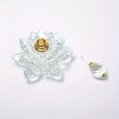 Lotus Shaped Glass Perfume Bottle Crystal Desktop Ornament Decorative Vase Figurine Home Decor Gift for Birthday Christmas Holiday