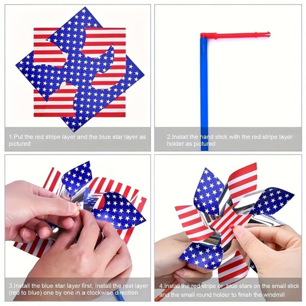 Patriotic Red, White and Blue Pinwheel Decorations with 38 × 21 cm Stakes in 20-, 30- or 40-Piece Packs