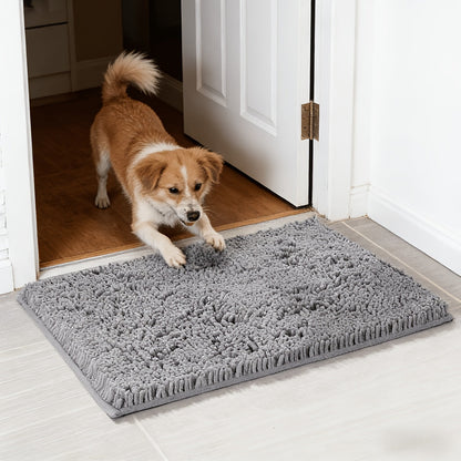 Indoor Door Mat in Chenille, Gingham Dog Paw Entryway Rug in Rectangular or Oval Shapes for Home Entrances