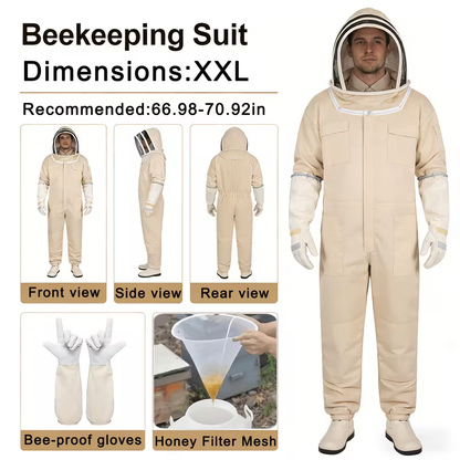 Full Body Bee Suit 3-Layer Breathable Veil Hood Gloves Filter Screen