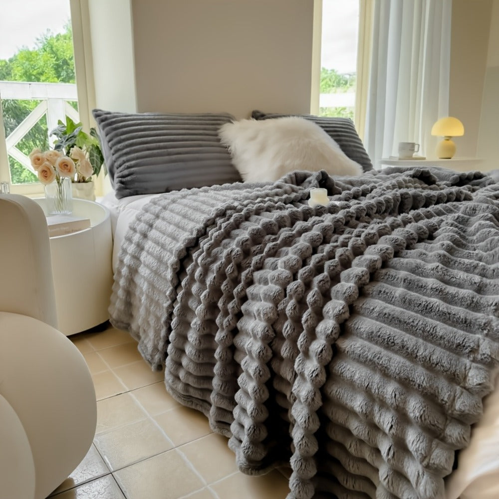 Reversible Faux Rabbit Hair Blanket in Four Colors and Five Sizes from 39 x 60 to 108 x 90 Inches