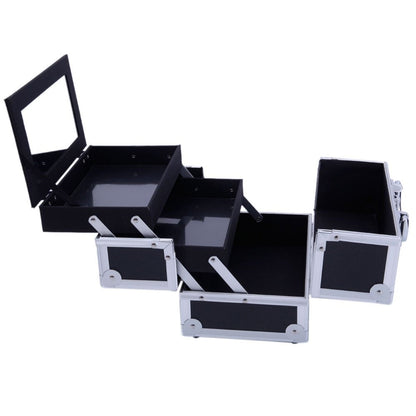 Tabletop Makeup Carry Case with Mirror, Fold-Out Trays and Dividers in Black, Silver or Pink