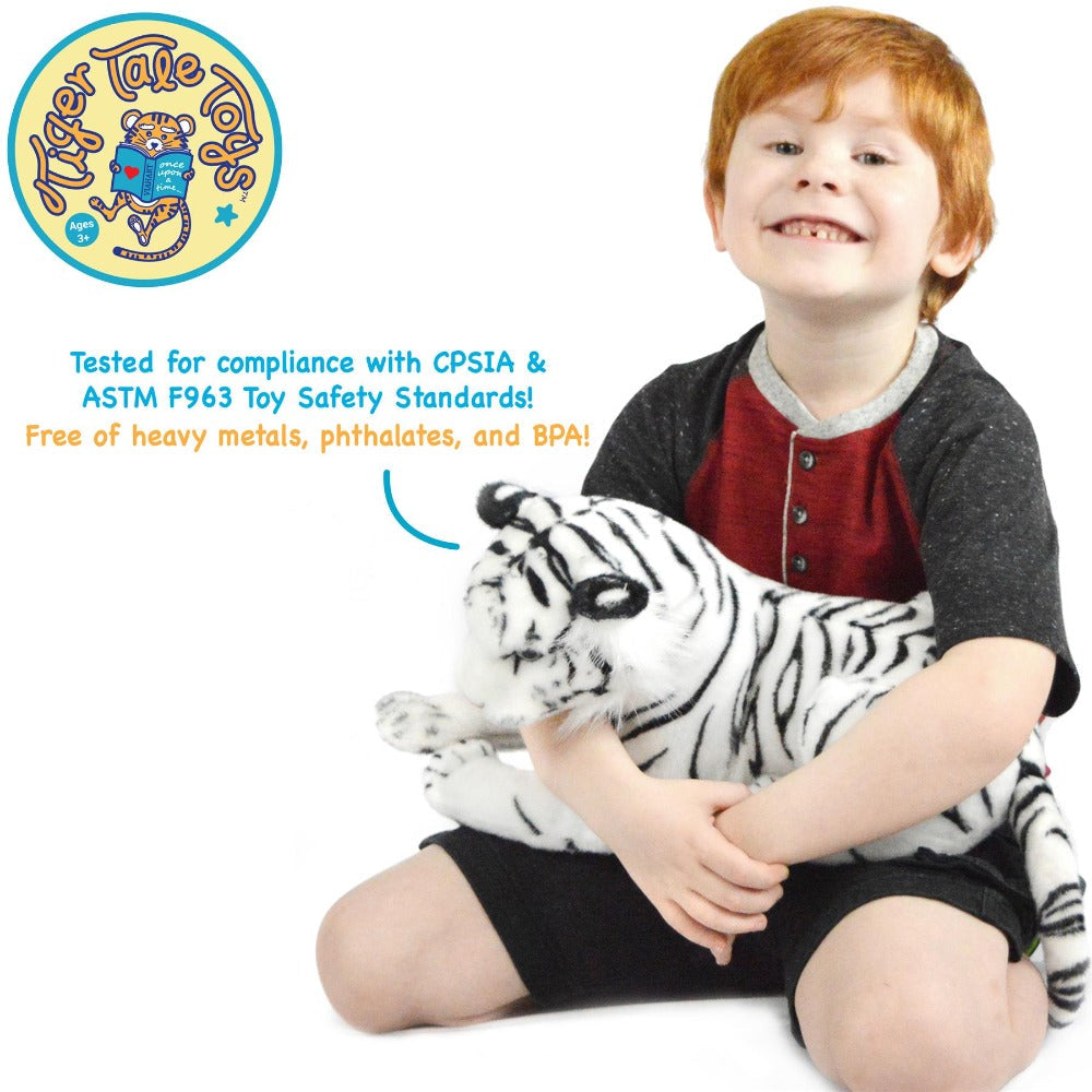 Stuffed Animal White Tiger Plush by Viahart, 17-Inch Body, 25-Inch Overall Length, Story Card & Movable Head