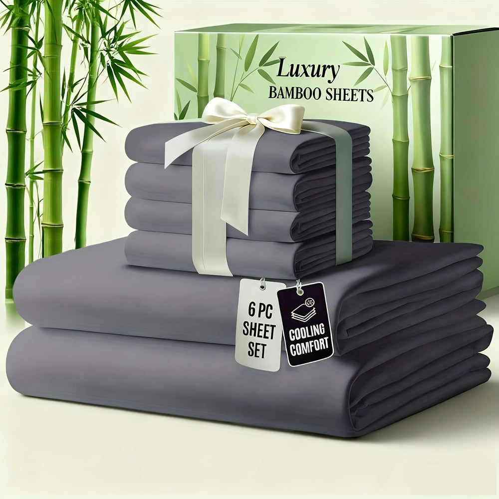 Bed Sheet Set 6-Piece Bamboo-Viscose Microfiber Blend with Twill Weave and 40–44 cm Pocket