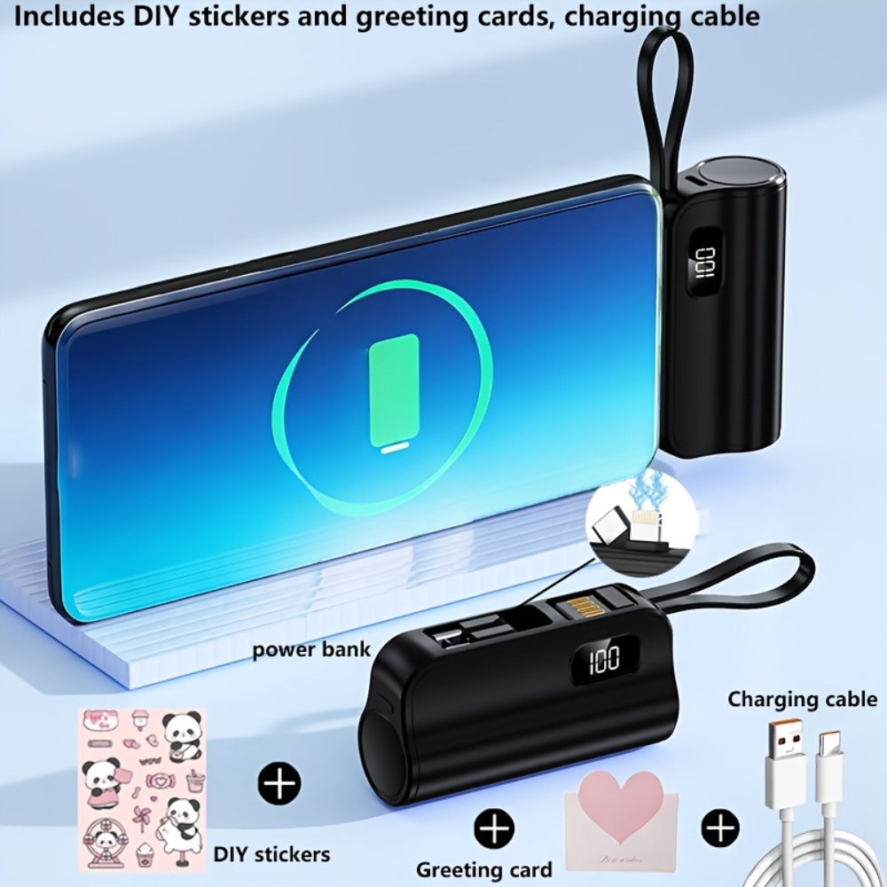 Power Bank 6000mAh Mini with USB-C and Lightning Plugs, 22.5W Listed Charging, Display and Stand