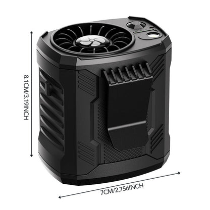 Wearable Clip Fan with Four Speed Settings, Black Housing and Optional Support Stand for Waist, Seat or Desk Use