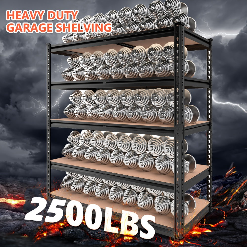 Heavy Duty Garage Shelving Unit 5-Tier Metal Storage Shelf – 2000/2500 LBS Capacity Adjustable Steel Shelves for Garage, Basement & Warehouse | 60"/72" H Utility Rack for Kitchen, Pantry & Workshop