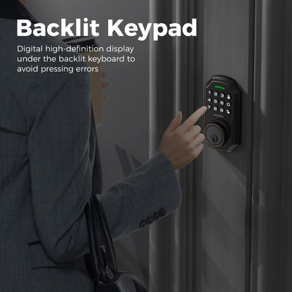 100 Code Keypad Door Lock Smart Keyless Entry Deadbolt – Anti-Peep Password, One-Touch Auto Lock, Fingerprint & WiFi Options, Zinc Alloy Front Door Lock, Easy Install, Low Battery Alarm, Black Silver