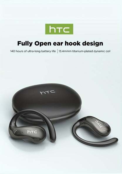 HTC NE19 Open-Ear AI Translation Earbuds with Oval Charging Case in Black, Gunmetal, Beige or Purple