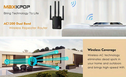 WiFi Range Extender 1200Mbps Dual-Band 2.4/5GHz with Four Antennas, Repeater/AP/Router/WISP Modes and Ethernet Port