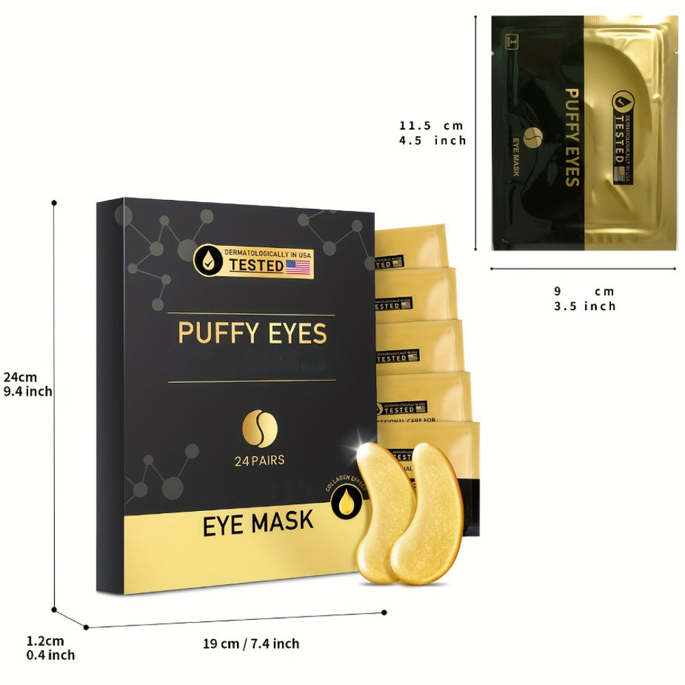 Under Eye Patches 24K Gold 24 Pairs - Collagen Hyaluronic Acid Eye Mask for Fine Lines, Wrinkles, Puffiness & Dark Circles, Korean Skincare Anti-Aging Eye Treatment for All Skin Types