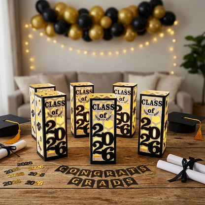 Six-Piece Class of 2026 Graduation Centerpiece Set with Paper Lantern Boxes in Six Color Themes