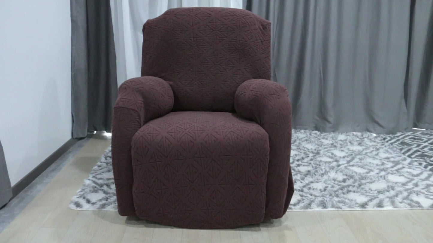 Stretch Recliner Chair Cover 4-Piece Slipcover Non-Slip Elastic Recliner Protector Polar Fleece Jacquard Fabric Pet Scratch Proof Easy Install for Lazy Boy Recliner
