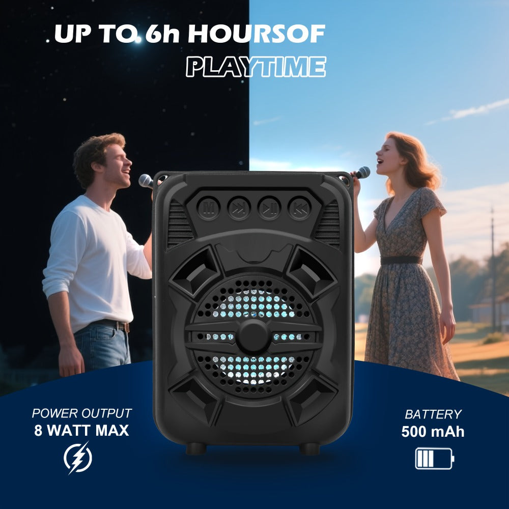 Portable Bluetooth Speaker with LED Light, Stereo Bass Listing and Up to 10 Hours Playtime in Black