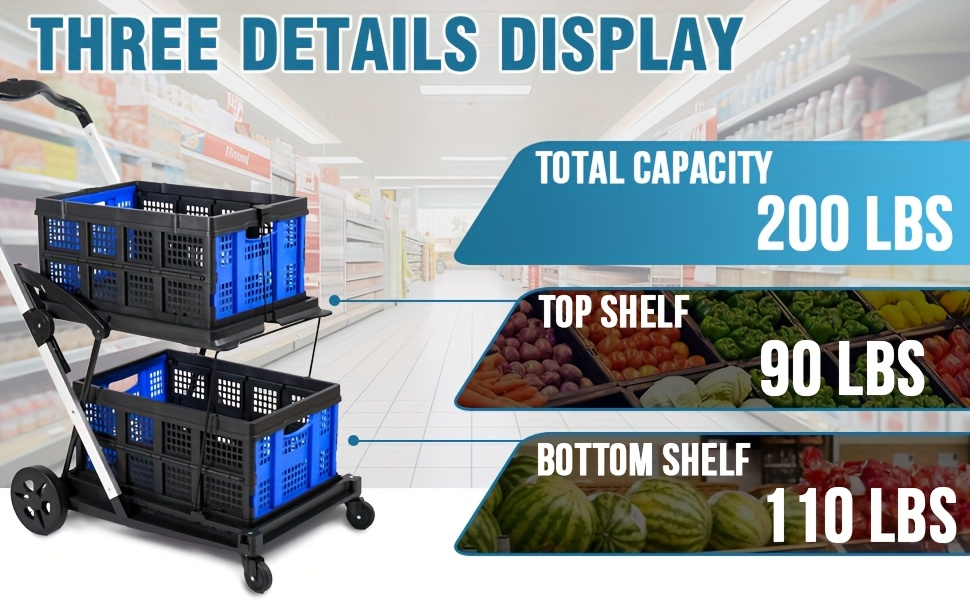 Two Tier Cart with 2 Storage Crates 360° Swivel Wheels, for Garden, Patio and Yard Use, with the Listed Configuration