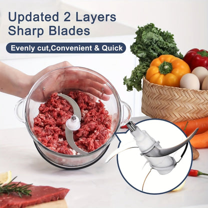 Electric Food Chopper with 2 Bowls & Dual-Level Blades – Mini Food Processor for Grinding Meat Chopping Nuts Salad Prep – Upgraded Compact Kitchen Chopper for Home Use