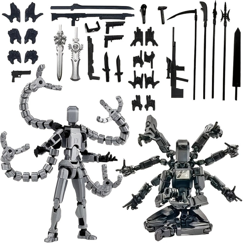 Two-Piece Multi-Joint Robot Figure Set with Tentacle Arms, Display Parts and Five Color Options