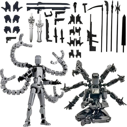 Two-Piece Multi-Joint Robot Figure Set with Tentacle Arms, Display Parts and Five Color Options
