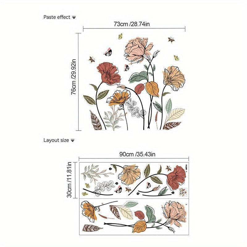 12-Piece Bohemian Wildflower Wall Sticker Set with Separate Floral Decals and 28.74 x 27.56 in Layout