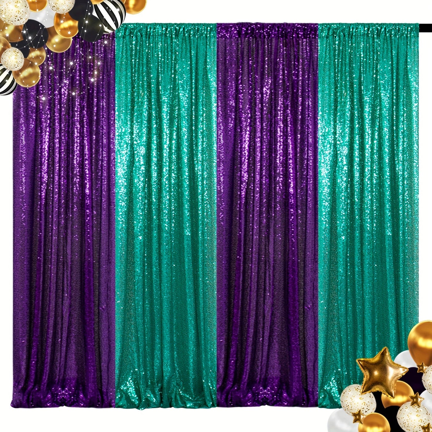 Sequin Backdrop Curtain 4 Panels 2FTx8FT – Shimmer Glitter Background for Wedding Party Photo Booth Decoration