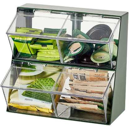Three-Compartment Countertop Storage Organizer with Clear Front Doors, Top Lid and Two Frame Colors