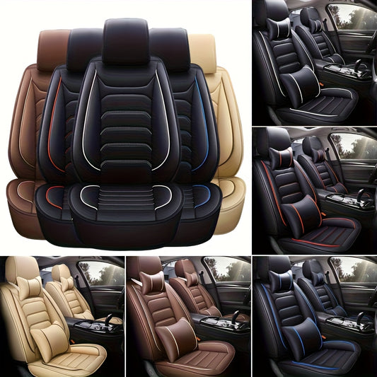 Car Seat Covers 5-Seat Faux Leather Set with Foam Padding and Optional Matching Pillow Pieces