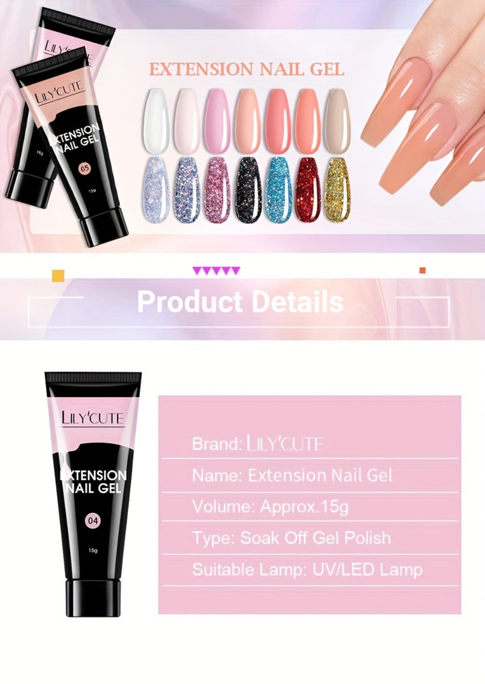 Builder Gel Nail Extension Kit – Quick Build UV LED Acrylic Gel in White Nude Pink Crystal for Nail Construction Overlay Sculpting Salon & Home Manicure 15g 0.51oz