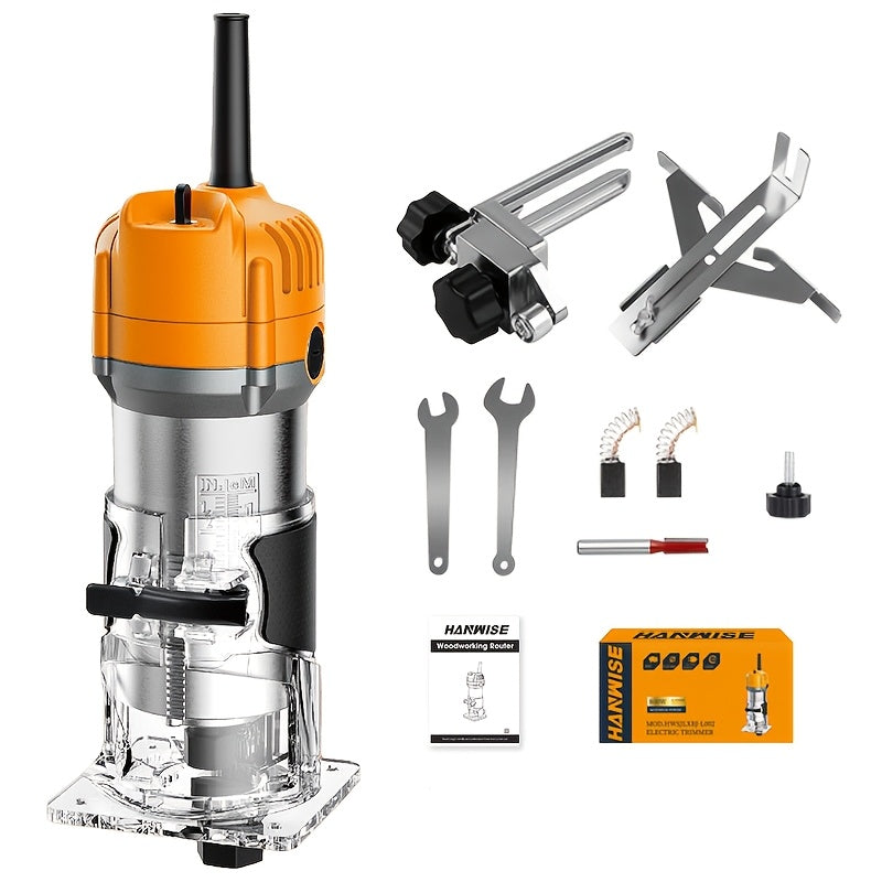Wood Router 800W 35000 RPM Compact Electric Router Tool | 15-Piece 1/4" Bit Set for DIY Woodworking, Edge Trimming, Slotting, Carving & Contour Processing – Variable Speed Rotary Tool