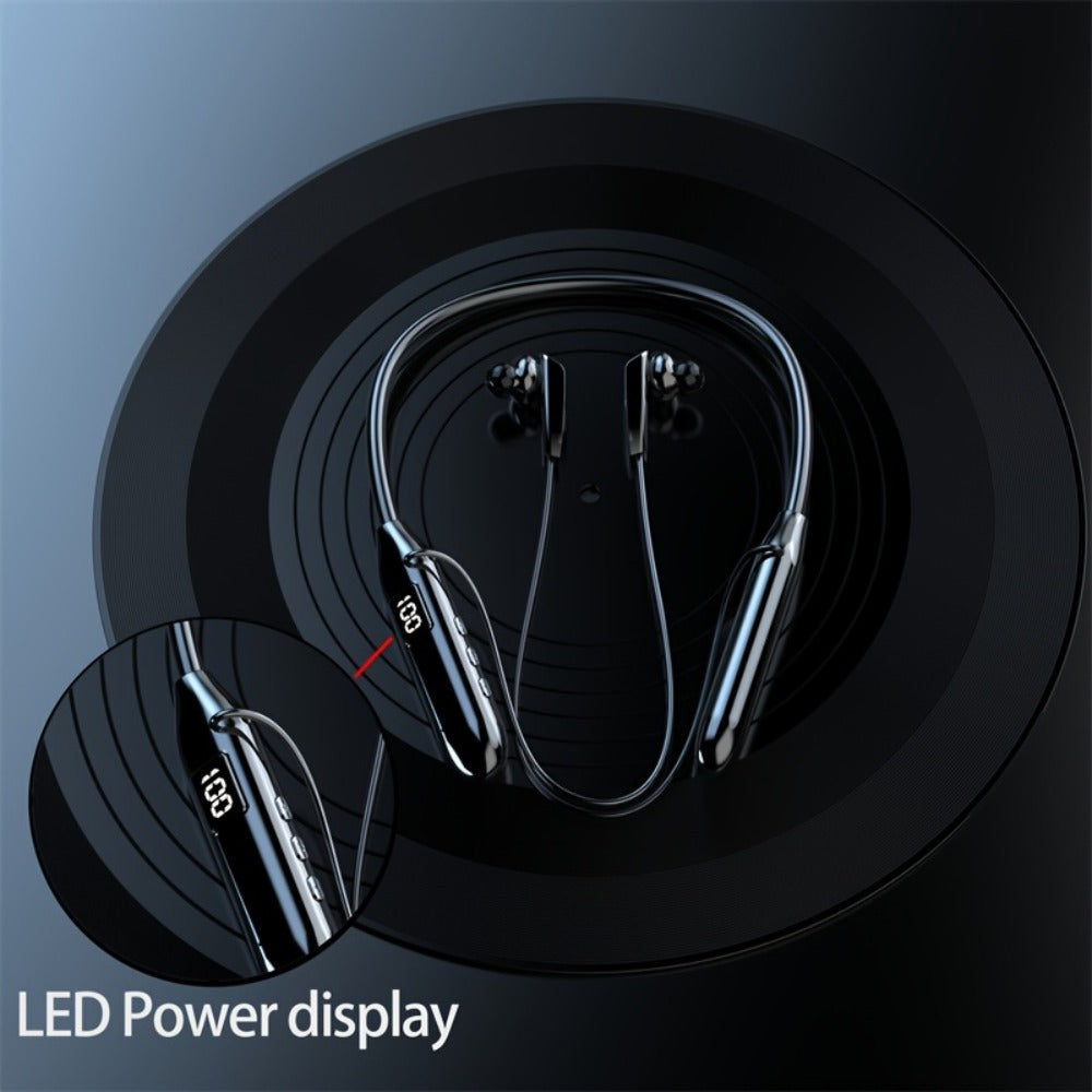 Neckband Sport Bluetooth Earphones Wireless In-Ear Flexible Neckband Extra Long Battery Life LED Display Running Gym Workout Calls Gaming Outdoor Activities Black