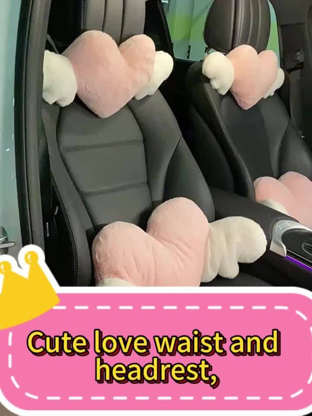 Car Headrest Neck Pillow Heart Shape with Angel Wings – Cute Plush Lumbar Cushion & Seat Back Pillow, Car Interior Decor Accessory, Gift for Women