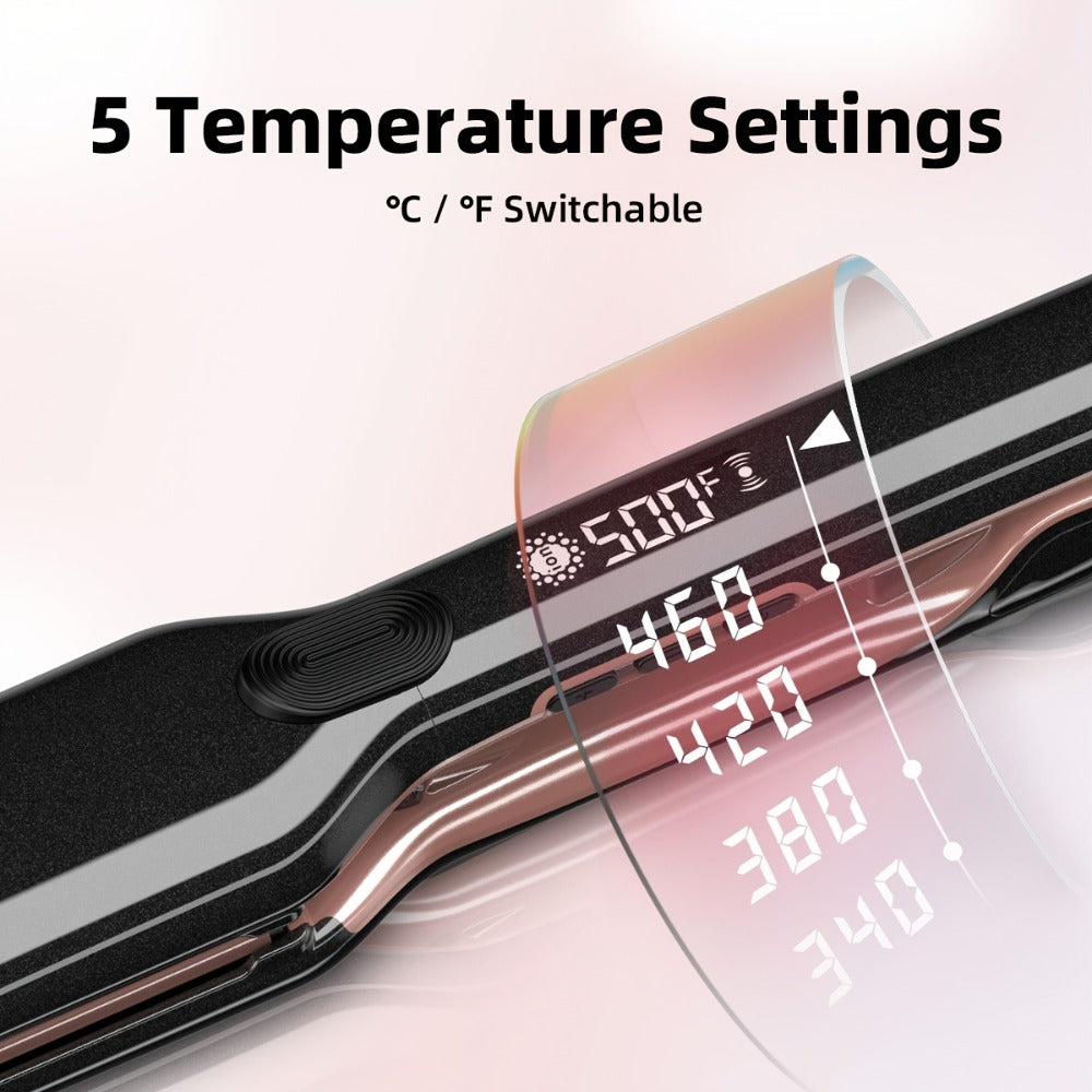 Plasma Ionic Hair Straightener Flat Iron 500°F with PTC Ceramic Oil Plates, LCD Display & 60-Min Auto Off — Frizz Control Professional Flat Iron for All Hair Types, 1" & 1.77" Plates