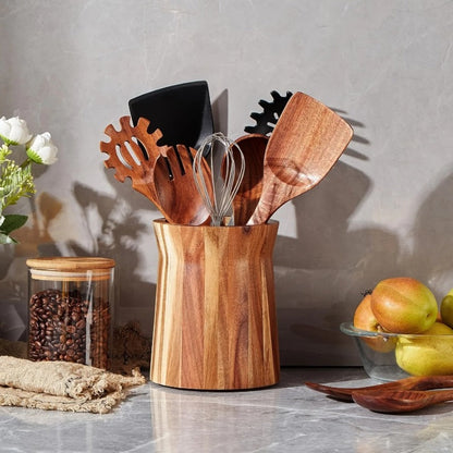 Utensil Holder & Chopstick Organizer - Wall-Mounted Wood Cutlery Storage, No Screws or Adhesive
