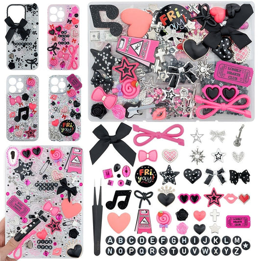 1050pcs Junk Case Charms Kit Kawaii DIY Phone Case Decoration – Bow Charms Letter Beads Flatback Pearls Rhinestones Resin Alloy Coquette Y2K Aesthetic Decor for Teen Girls – Nail Art Craft Supplies