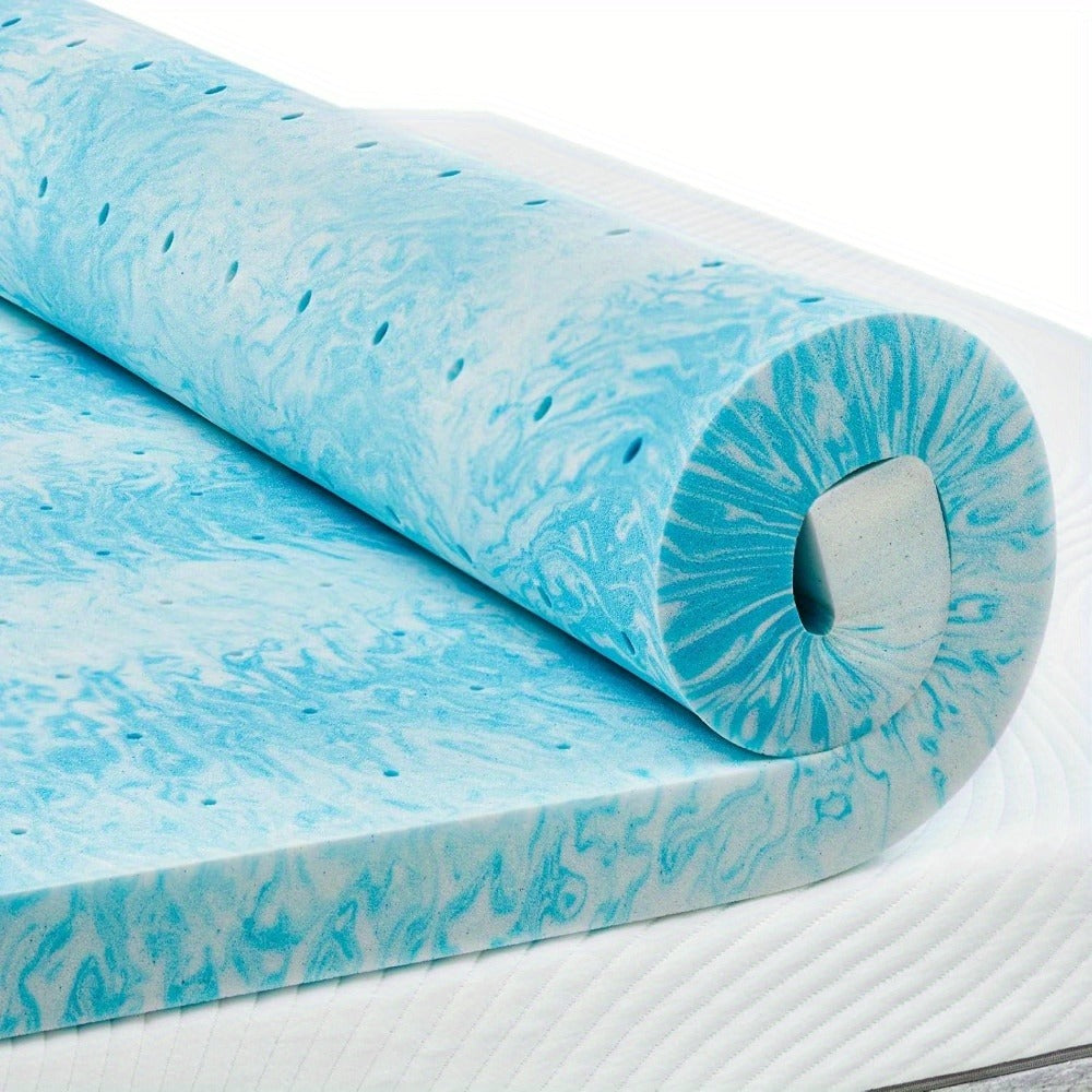 Mattress Topper Cooling-Gel Swirl Foam in 2- or 3-Inch Sizes with Gray Foam Pillow Options