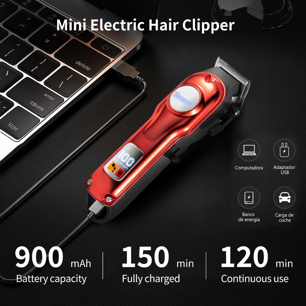 900mAh LCD Hair Clippers for Men – USB Rechargeable Cordless Electric Trimmer with Limit Combs & Cleaning Brush, Professional Fade Barber Clipper for Home Use, Black Red