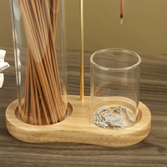 Glass Incense Burner 2-in-1 with Removable Ash Collector & Candle Holder – Incense Stick Holder for Meditation, Yoga, Tea Ceremony & Home Decor – Spiritual Relaxation Gift in Log & Retro Style