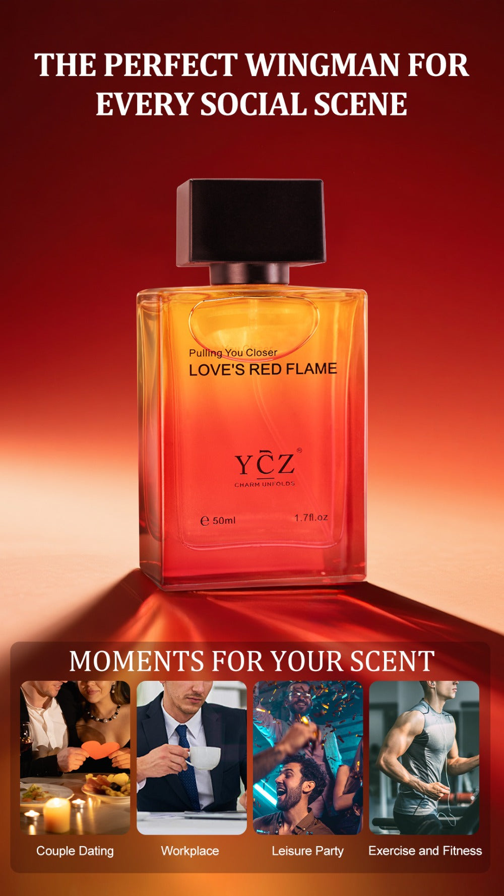 Cologne for Men — YCZ Love's Red Eau de Parfum 1.7 Fl Oz, Long-Lasting Scarlet Aromatic Scent, Masculine Fragrance Spray, Perfect for Date Night & Everyday Wear
