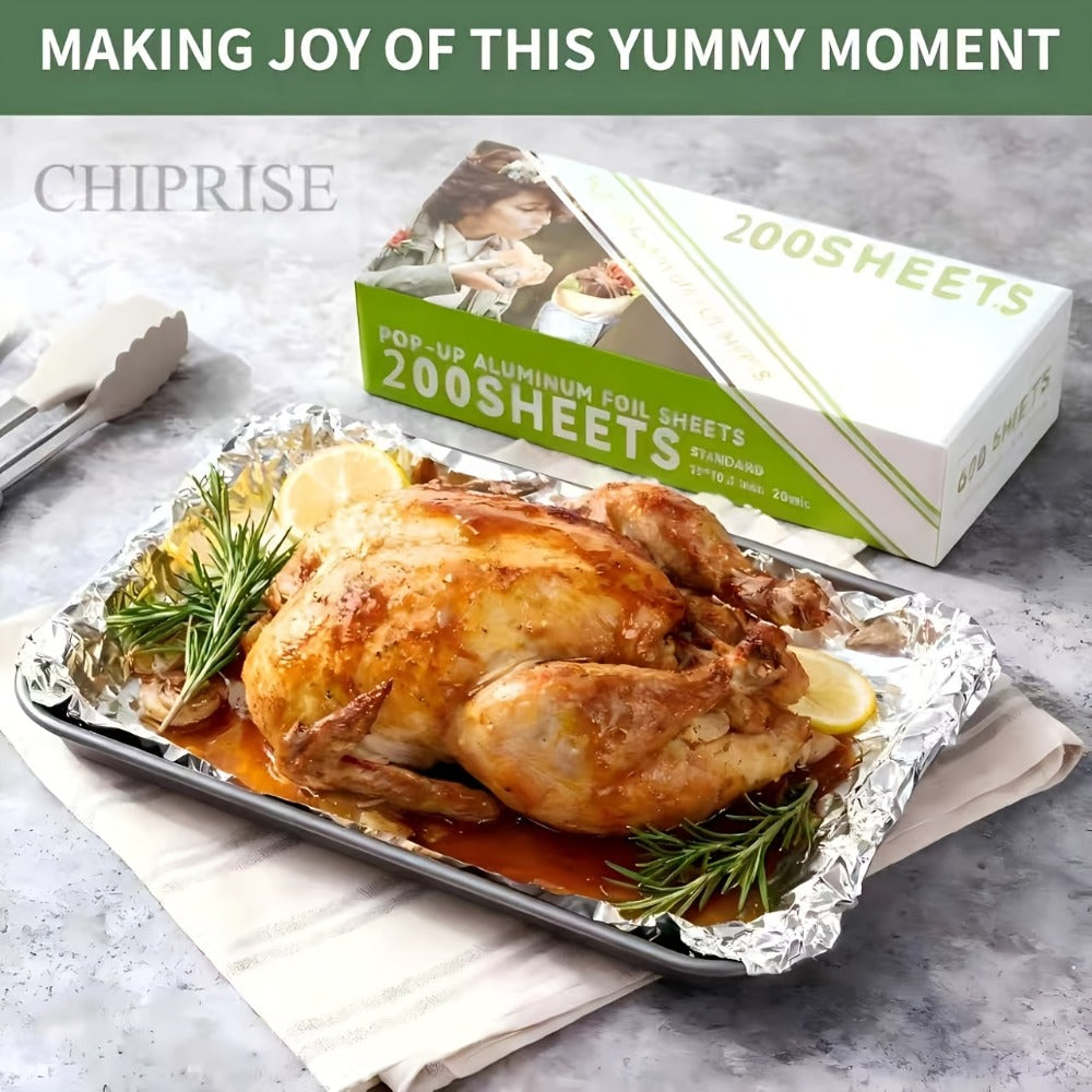 200-Count Pre-Cut Aluminum Foil Sheets, 9 x 10.75 Inch Pop-Up Box for Cooking and Food Storage