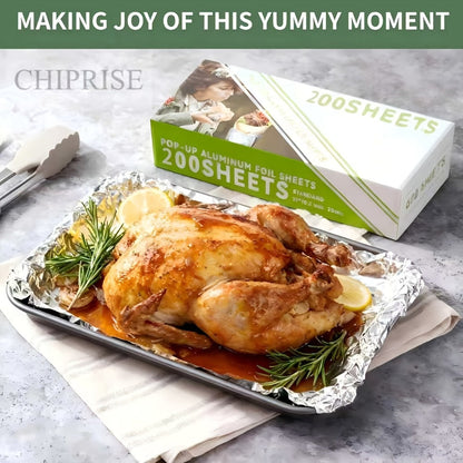 200-Count Pre-Cut Aluminum Foil Sheets, 9 x 10.75 Inch Pop-Up Box for Cooking and Food Storage