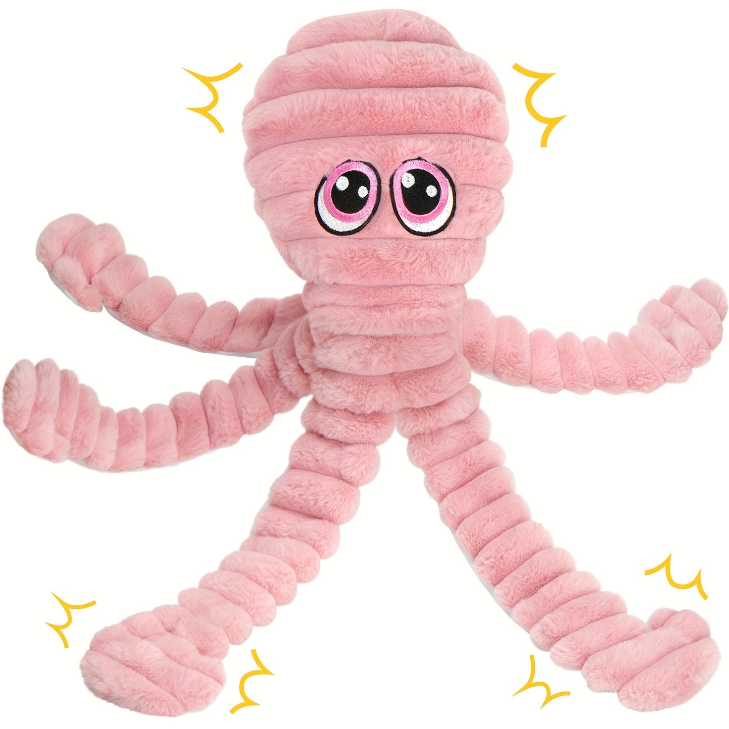 Dog Toy Squeaky Plush Octopus with Textured Tentacles and Six Color Options for Supervised Play