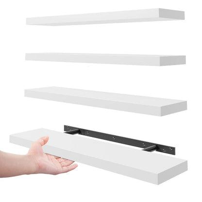 Floating Shelves Wall Mounted Set of 4 - 22 Inch Wall Shelves with Invisible Brackets for Bathroom Living Room Bedroom Kitchen Decor, Walnut Black White White Oak Light Brown