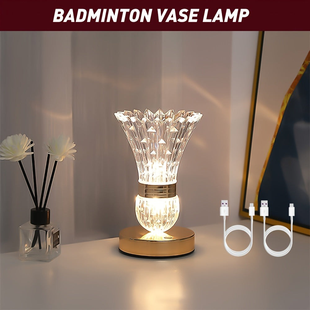 Table Lamp with Crystal Vase Shade, Touch Dimming, USB Rechargeable Power and One or Two-Lamp Options