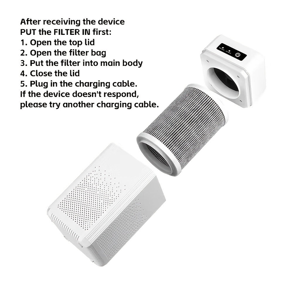 Air Purifier 2 Pack with Replacement Filters & USB Charging Cable – Compact HEPA Purifier for Home, Bedroom, Office, Removes Odors, Dust & Allergens