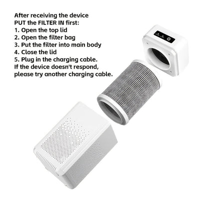 Air Purifier 2 Pack with Replacement Filters & USB Charging Cable – Compact HEPA Purifier for Home, Bedroom, Office, Removes Odors, Dust & Allergens