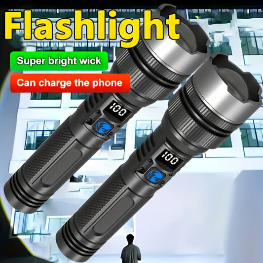 Flashlight 1000-Lumen Rechargeable 2-Pack with Digital Display, Type-C Input and USB Power Output