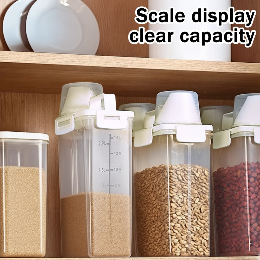 Food Storage Containers 2.5L and 3L PP Pantry Bins with Measuring Cups in Two-, Four- or Six-Pack Options