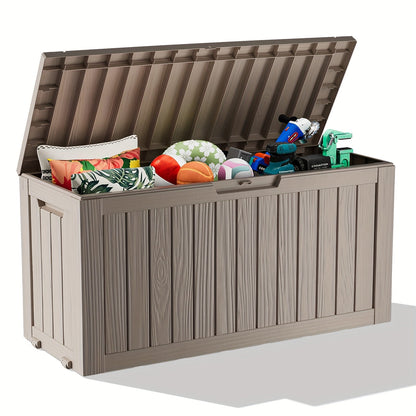 Large Resin Deck Box Lockable Outdoor Storage 80/100 Gallon – 345L UV Protected Weatherproof Patio Storage Box | Sit-On Lid Deck Storage Chest for Pool Accessories, Garden Tools & Outdoor Gear