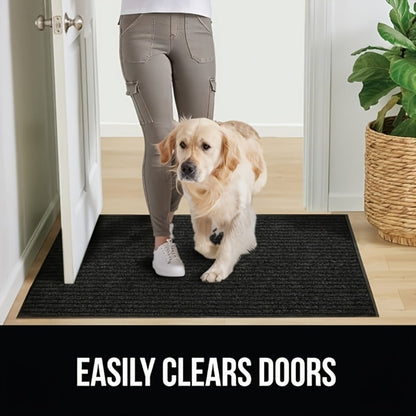 Two-Piece Ribbed Entry Door Mat Set in Black, Brown or Dark Gray with Three Exact Size Options