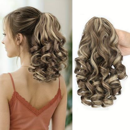 Hair Extensions Curly-Wave 14-Inch Synthetic Ponytail with Claw Clip and Four Color Style Options